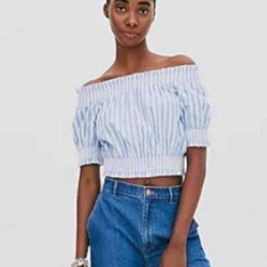 J. Crew Blue and White Striped Crop Top
